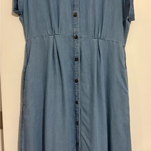 LOFT Blue Buttoned Midi Sundress with Collar